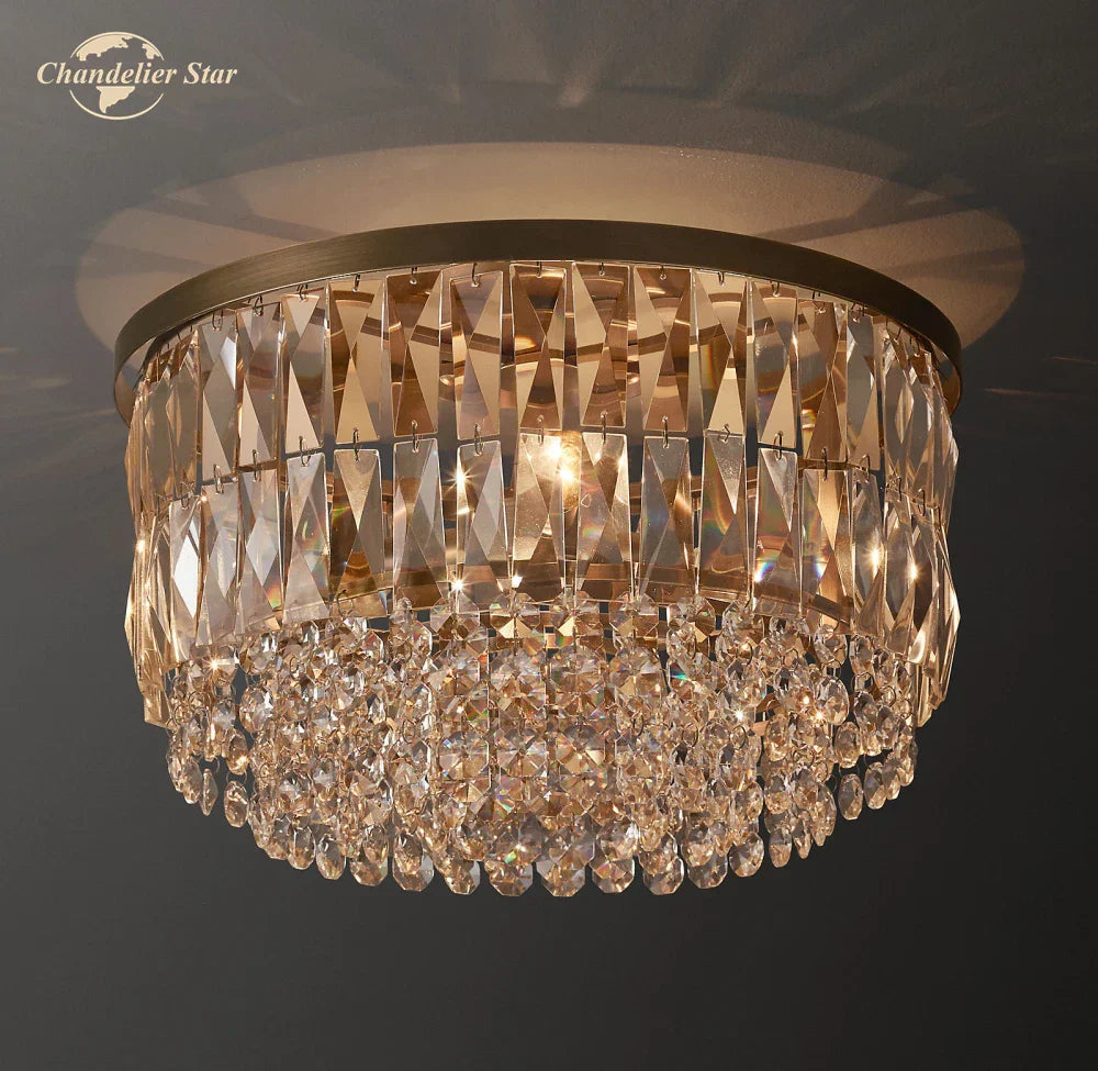 DecorBites™ Crystal Flushmount Ceiling Light: Modern Round Bedroom Dining Room Indoor Lamp