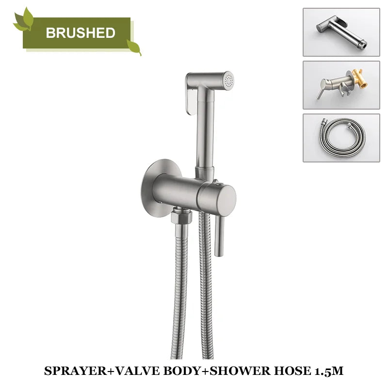 DecorBites™ Brass Bidet Spray: Gold/Black, Hot/Cold Mixer Valve, Bathroom Shattaf Sprayer