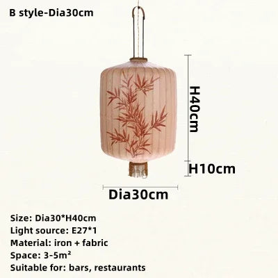 DecorBites™ Handmade Japanese Lantern Painting Pendant Lamp Fabric Chandelier