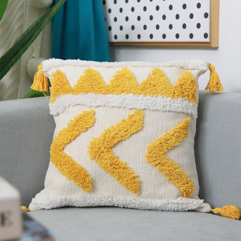DecorBites™ Boho Chenille Tufted Pillow Case with Tassels for Home Fall Decor