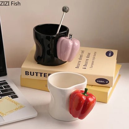 DecorBites™ Chili Handle Cup & Saucer Porcelain Coffee Mug Tea Teacup Juice Cup