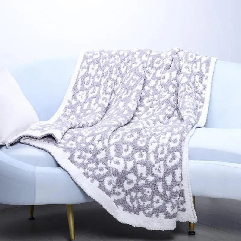 DecorBites™ Leopard Print Knitted Fleece Blanket: Super Soft & Lightweight for Sofa Nap