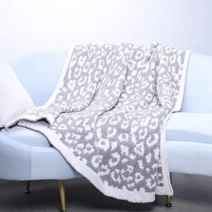 DecorBites™ Leopard Print Knitted Fleece Blanket: Super Soft & Lightweight for Sofa Nap