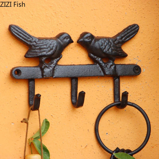DecorBites™ Bird Hook Wall Shelf | Black Iron Coat Rack for Vintage Outdoor Decor