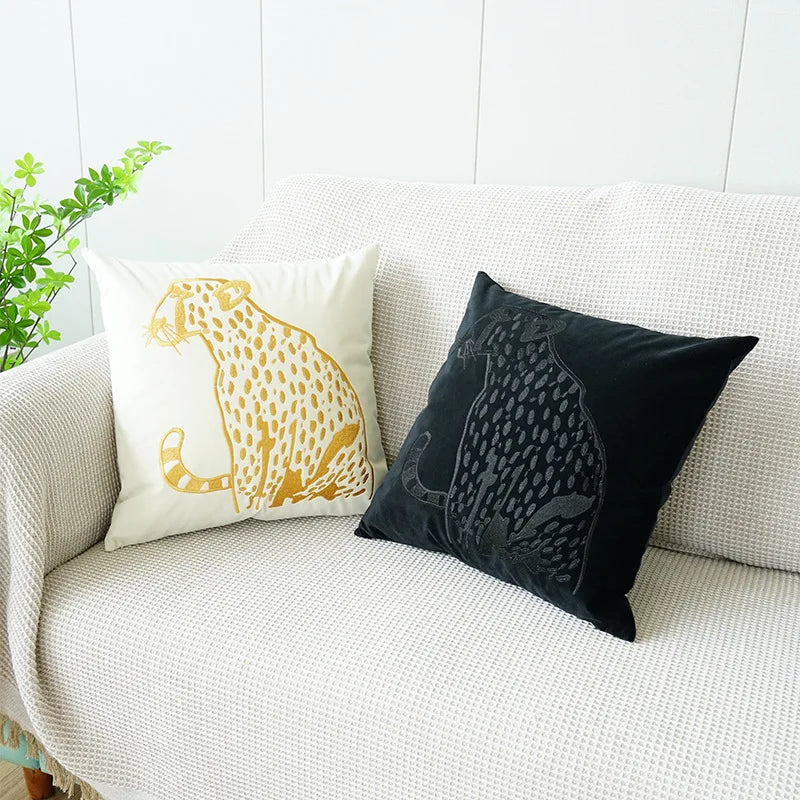DecorBites™ Embroidered Leopard Pillowcase: Modern Luxury for Model Room & Home Decor