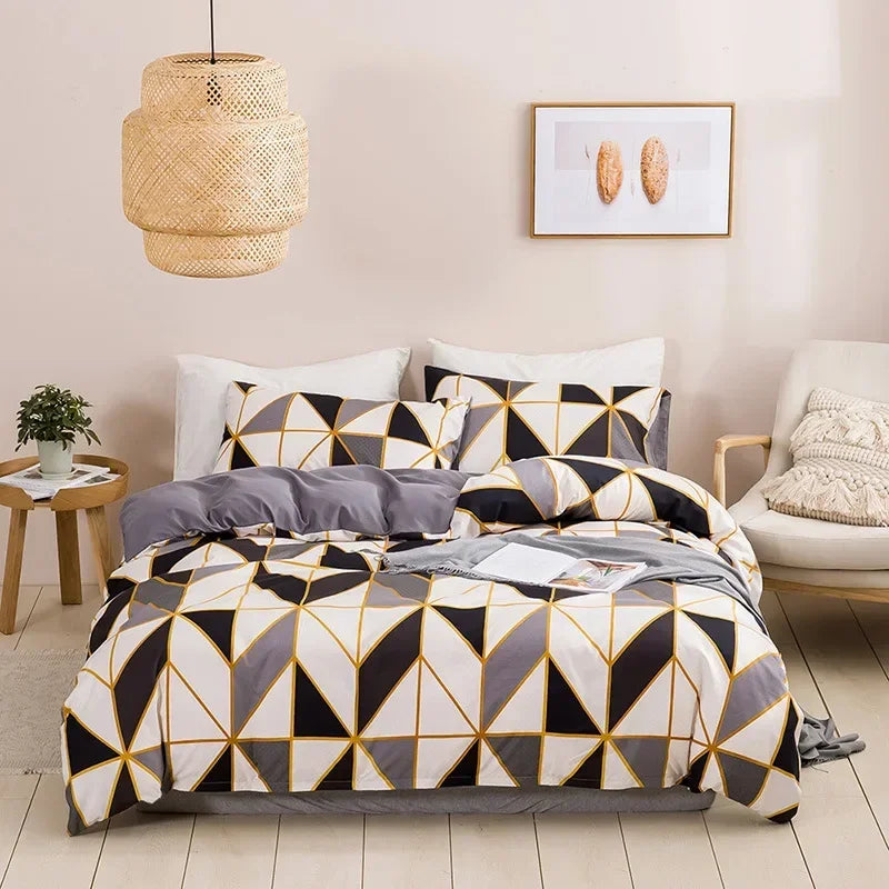 Geometric Print Duvet Cover Set by Decobites for Queen King Size Bedding Luxurious and Durable