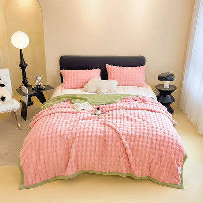 DecorBites™ Cartoon Printed Faux Rabbit Plush Thick Blanket for Office Nap and Sofa Warmth