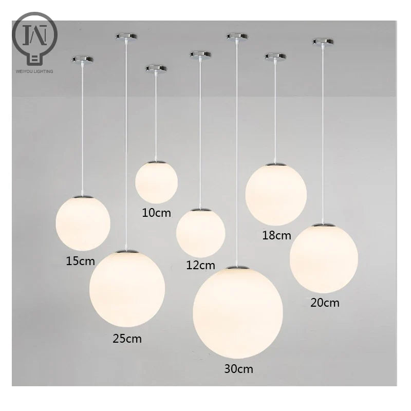 Modern White Globe Glass Pendant Light in Gold, Black, or Silver