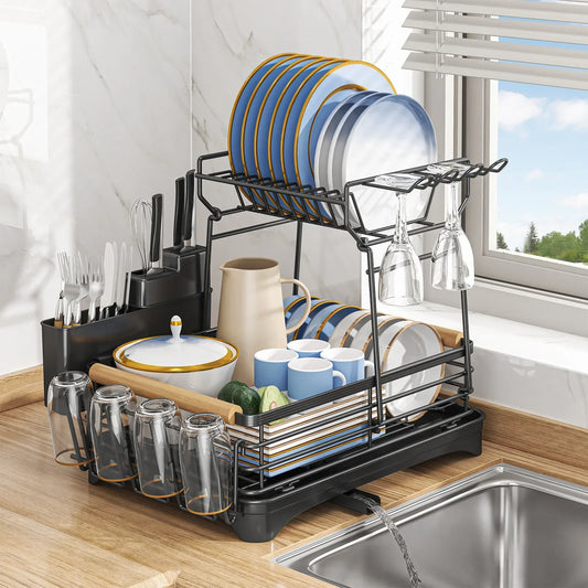 DecorBites™ Kitchen Utensil Drainer Rack with Chopstick Cage and Drainboard
