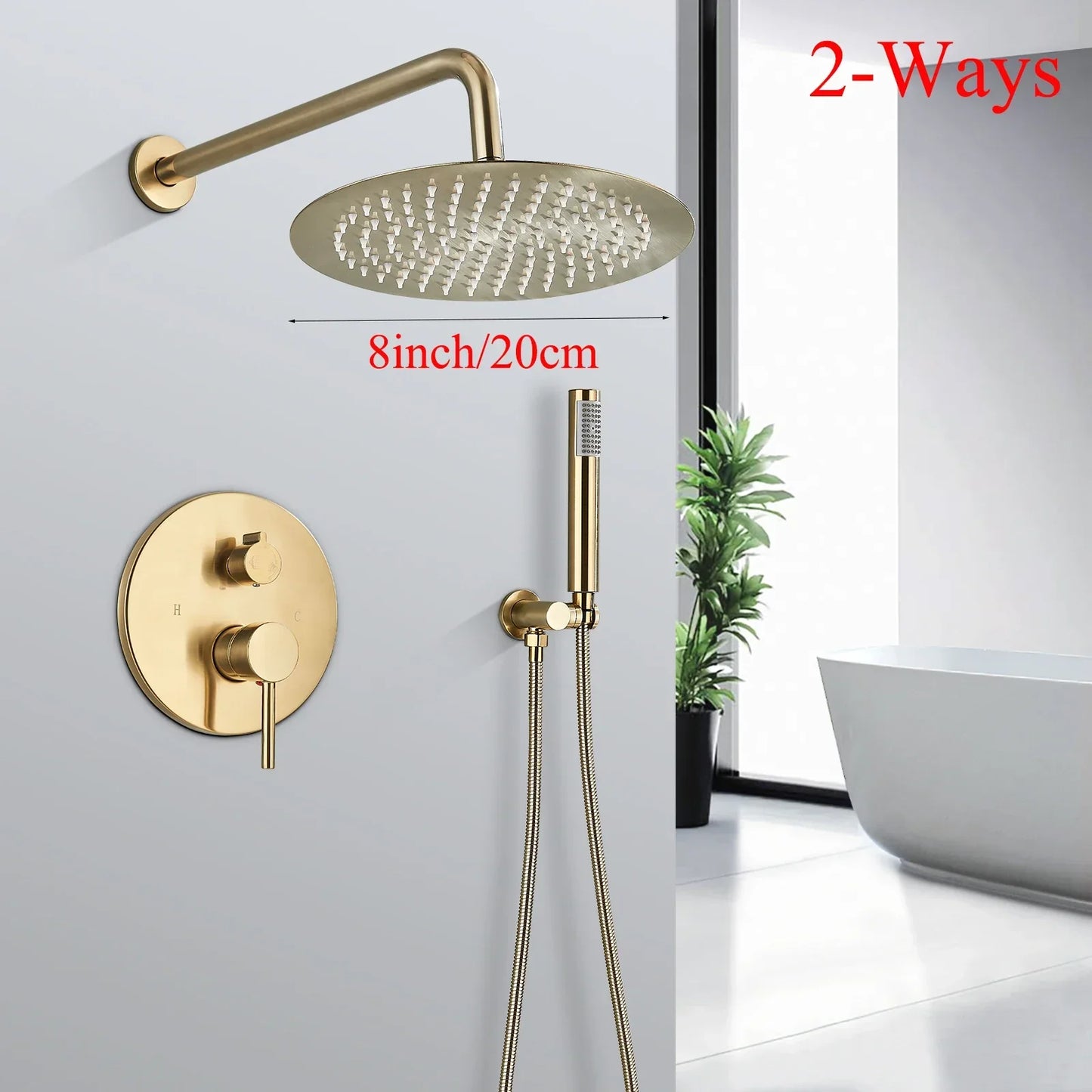 Juego de grifería para ducha DecorBites™ en oro cepillado, montaje en pared, sistema de ducha tipo lluvia