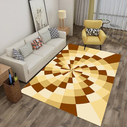 Decobites Checkered Vertigo Carpets: 3D Stereoscopic Living Room Rugs in Crystal Velvet