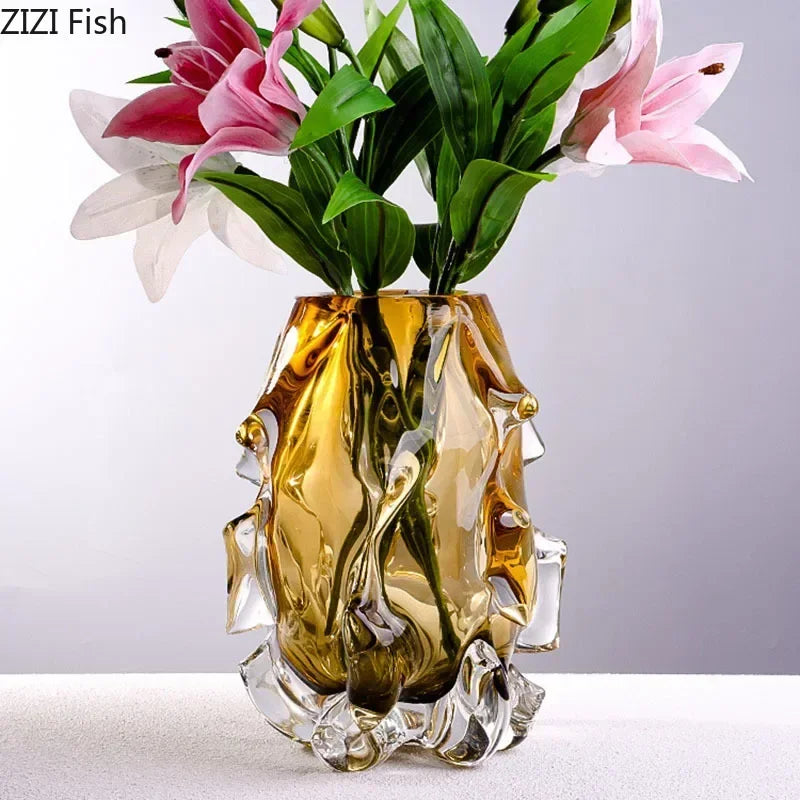 DecorBites™ Amber Glass Vase for Modern Home Decor & Flower Arrangement