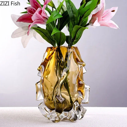 DecorBites™ Amber Glass Vase for Modern Home Decor & Flower Arrangement