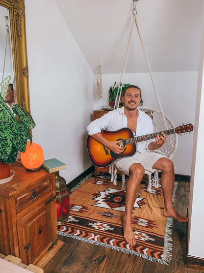 غطاء أريكة من بطانية الشاطئ من DecorBites™ - بطانية منقوشة بنقشة الريف الأمريكي - نسيج قطني مزخرف بشراشيب