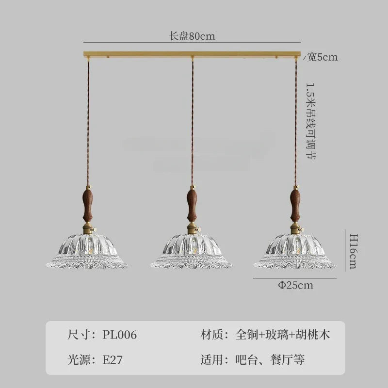DecorBites™ French Ins Walnut Brass Glass Pendant Lights LED E27 for Kitchen Island Restaurant