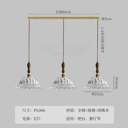 DecorBites™ French Ins Walnut Brass Glass Pendant Lights LED E27 for Kitchen Island Restaurant