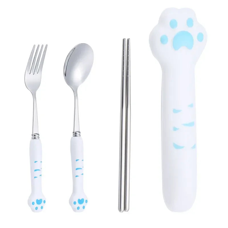 Juego de Cubiertos de Garra de Gato Kawaii™ Decorbites para Niños - Kit de Utensilios de Mesa Portátil para Exteriores