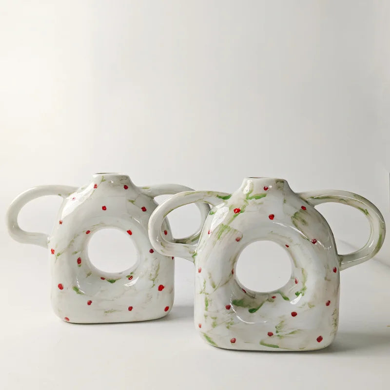 DecorBites™ Abstract Handle Ceramic Vase for Floral Arrangements and Home Decoration