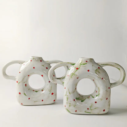 DecorBites™ Abstract Handle Ceramic Vase for Floral Arrangements and Home Decoration