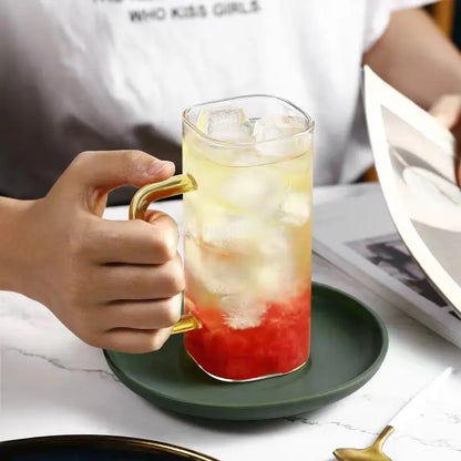 كوب زجاجي مربع من ديكوربايتس™ سعة 400 مل، آمن للاستخدام في الميكروويف، شفاف، كوب قهوة وبيرة للحفلات