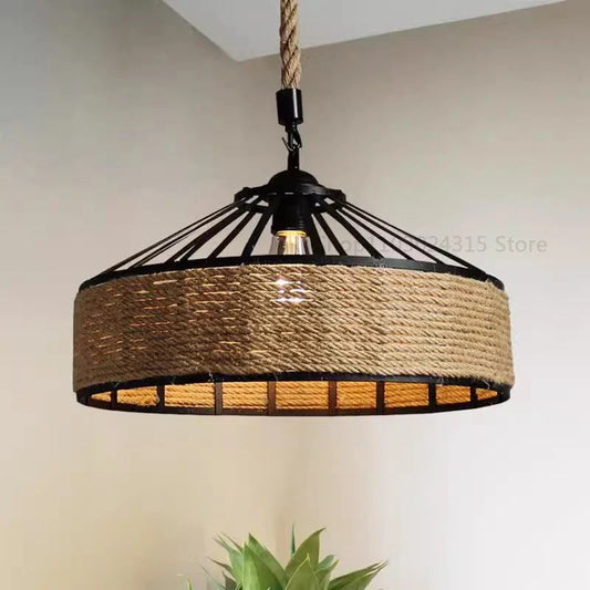 Rustic Hemp Rope Iron Pendant Light