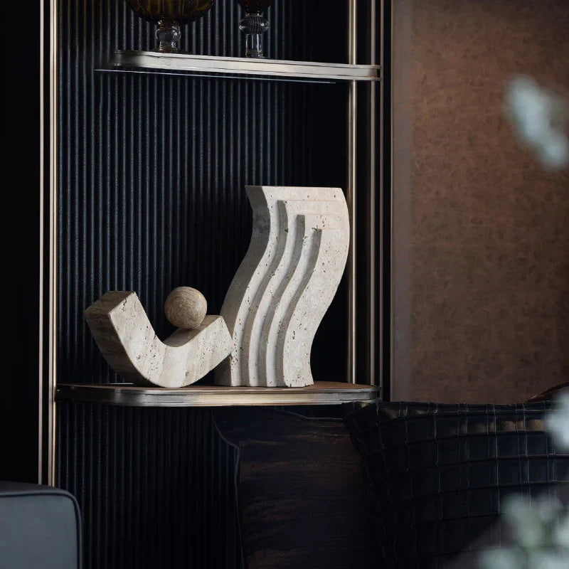 DecorBites™ Archway Shape Travertine Sculpture Figurine Statue for Home Decor