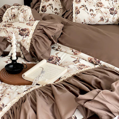 Decobites Brown Vintage Flowers Bedding Set - 4 Piece Collection