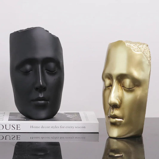 DecorBites™ Golden Mask Resin Abstract Face Sculpture for Home Decoration