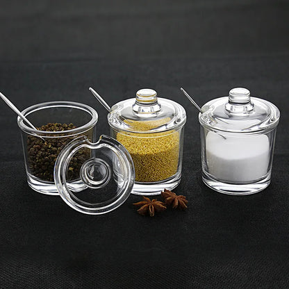 DecorBites™ Glass Seasoning Can with Spoon - Spice Jar for Sugar Salt Pepper Powder
