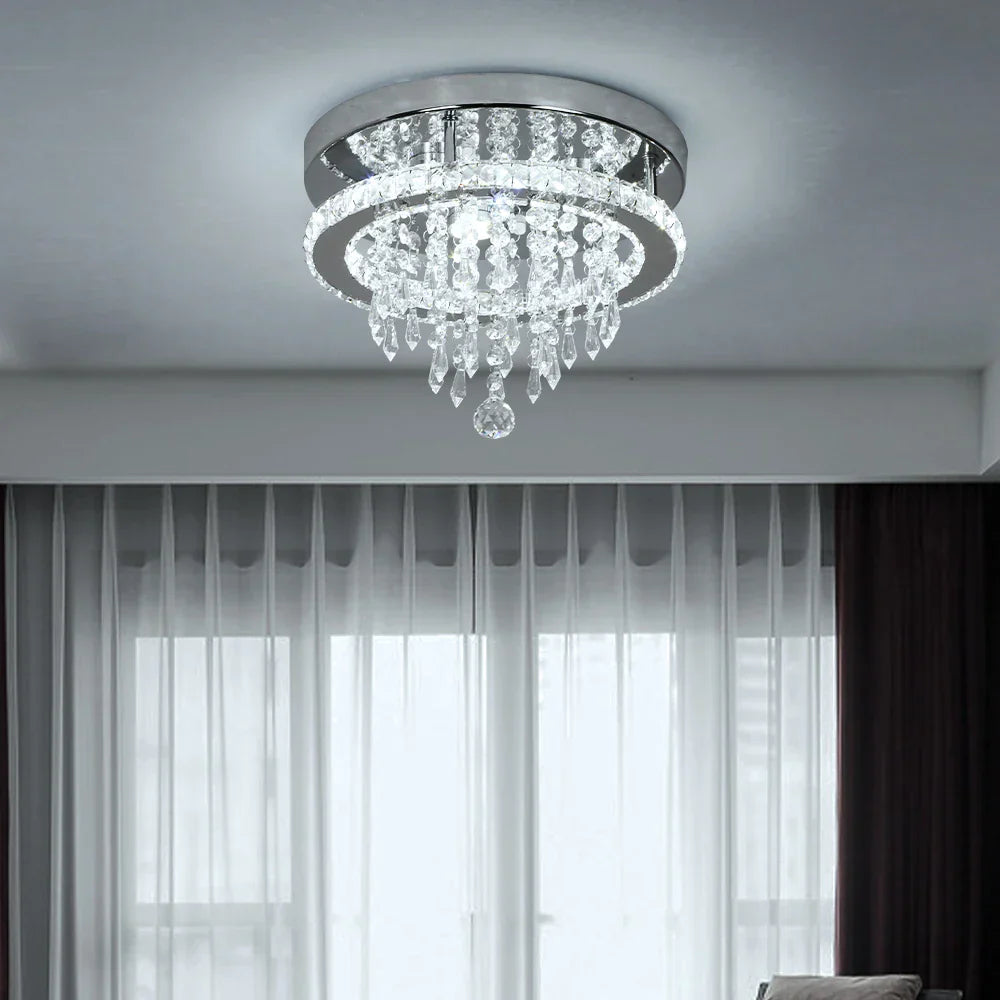 DecorBites™ Crystal LED Ceiling Chandelier: Remote Dimming Round Lamp for Luxury Home Decor