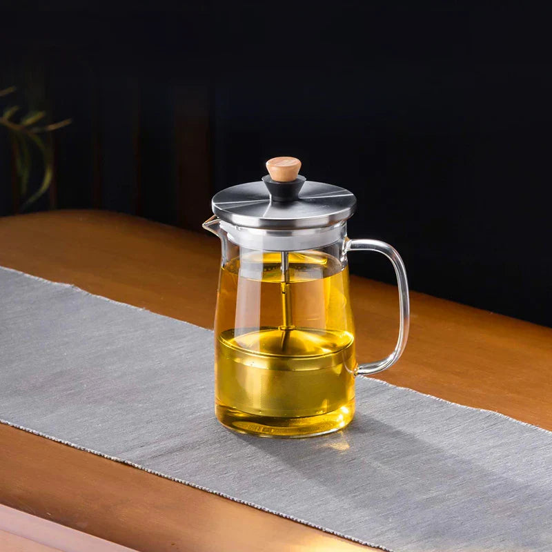 DecorBites™ Glass Tea Pot with Infuser, Heat-Resistant Clear Kettle for Herbal Tea, Teaware