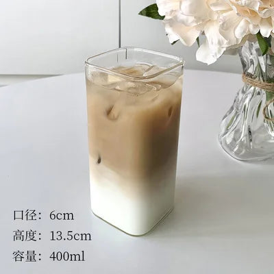 DecorBites™ 500ml Square Glass Juice Cup - Transparent & Heat-Resistant