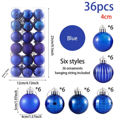 24/36pcs Christmas Balls Decoration Christmas Pine Tree Ornament Red Navy Blue Ball Ornament Xmas Hanging Tree Pendants Navidad