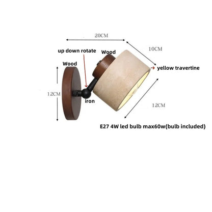 Aplique de pared LED DecorBites™ con diseño giratorio de hierro, ideal para cocina, dormitorio o pasillo. Acabado en madera de travertino amarillo.