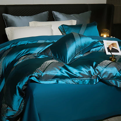 DecorBites™ 1000TC Egyptian Cotton Satin Jacquard Patchwork Bedding Set - Full Queen King Size