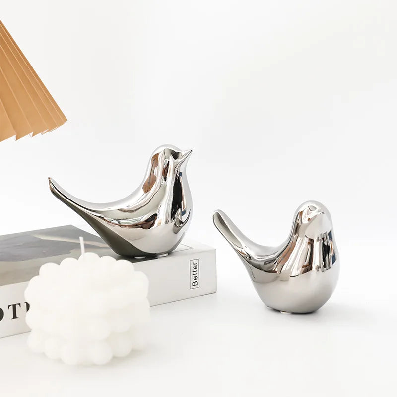 Figurillas de Aves de Plata Dorada™ Estatuas Modernas de Cerámica - Decoración del Hogar Regalos de Boda