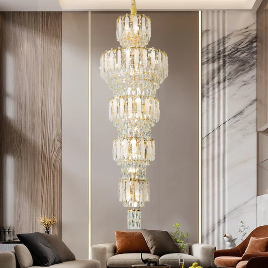 DecorBites™ Duplex Villa Crystal Light Chandelier Spiral Staircase Building Elegant Transparency