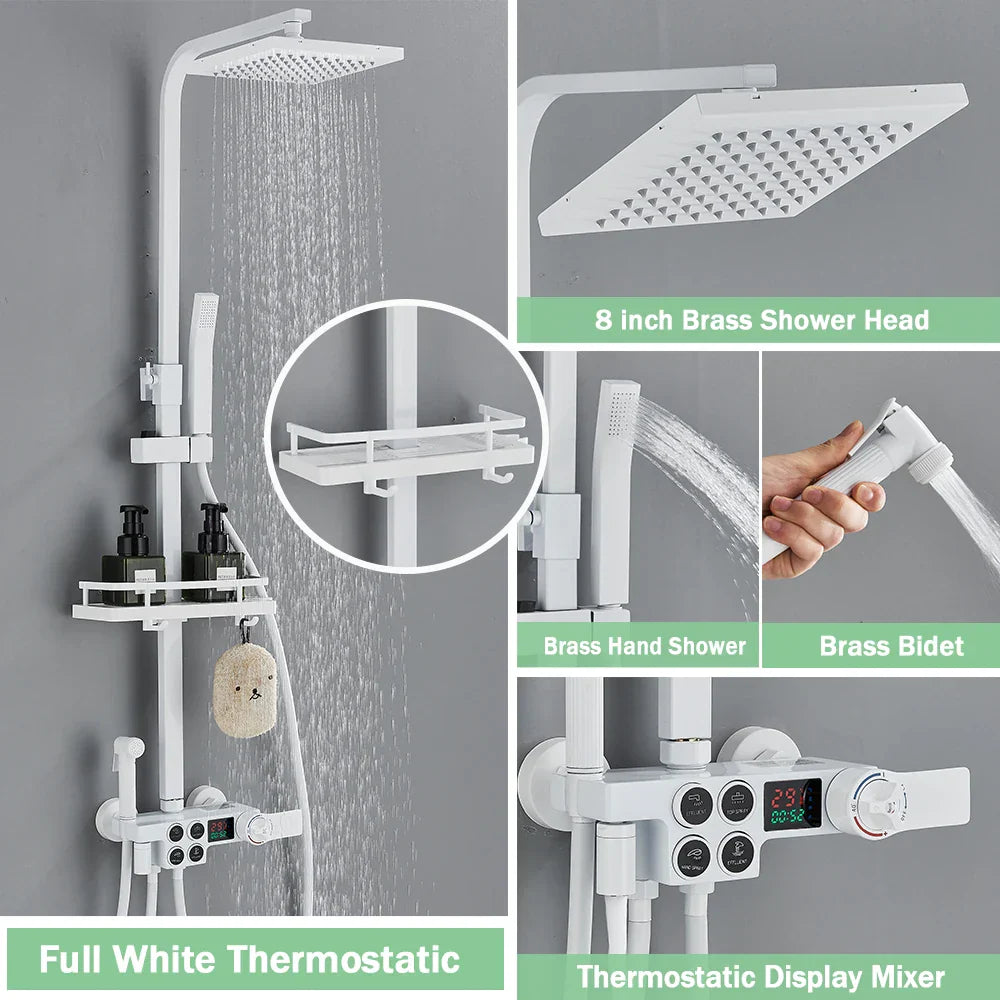 DecorBites™ Gold Thermostatic Shower Faucet Set: Smart Digital Mixer, Wall Mounted Rainfall System