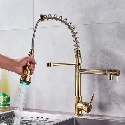DecorBites™ LED Brushed Kitchen Faucet with Pull-Down Spring, Single Handle Swivel Spout