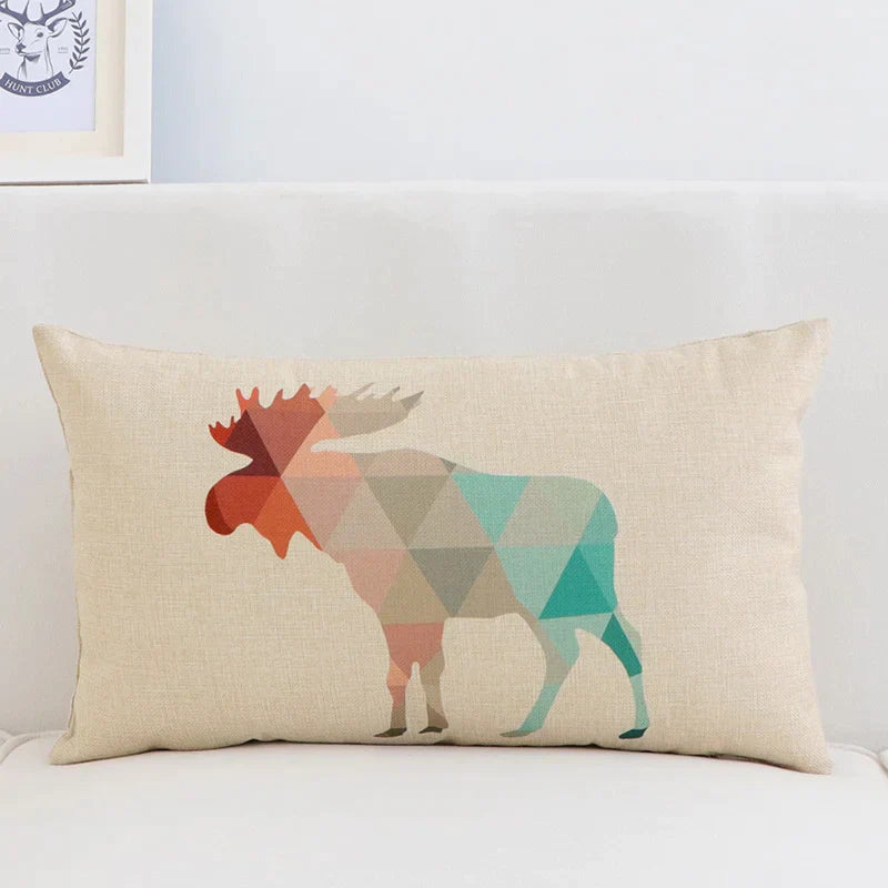 غطاء وسادة قطني من الكتان بتصميم هندسي على شكل غزال من DecorBites™، مقاس 30×50 سم، ديكور منزلي عصري من الشمال الأوروبي