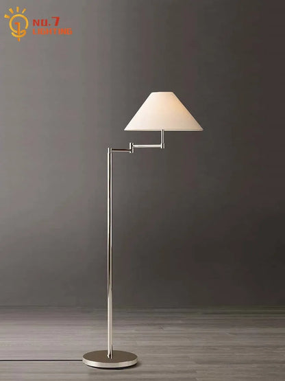 Lámpara de pie LED DecorBites™ color crema con brazo oscilante para espacios de vida modernos