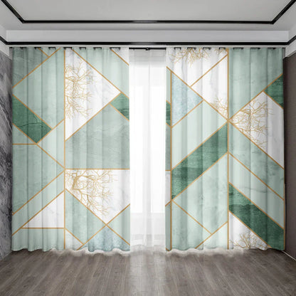 Decobites Green Marble Rod Pocket Curtains for Home Decoration