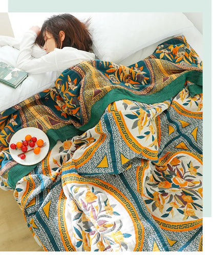 Manta de algodón y gasa DecorBites™ - Decoración boho suave para camas y sofás