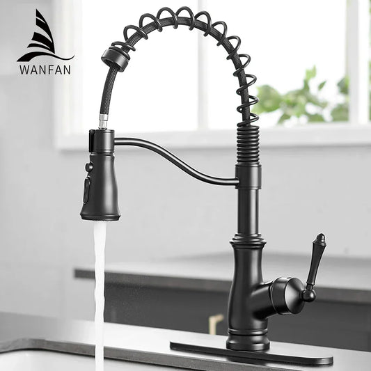 DecorBites™ Black Spring Spout Kitchen Faucet Single Lever Pull Out Mixer Tap