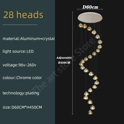 DecorBites™ Crystal LED Ceiling Chandelier: Modern Spiral Kitchen Staircase Home Decoration Light