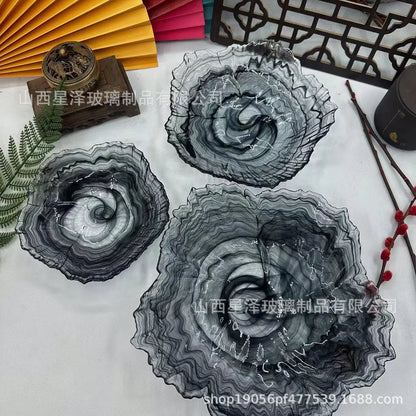 DecorBites™ Elegant Flower Glass Plate Dinner Pearl Fruit Snack Jewelry Trinket Dish