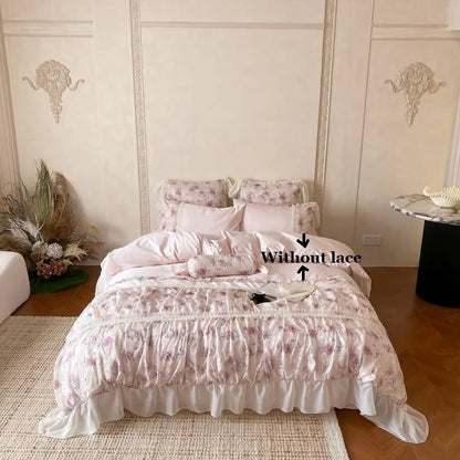 Decobites Floral Lace Princess Wedding Bedding Set in Egyptian Cotton