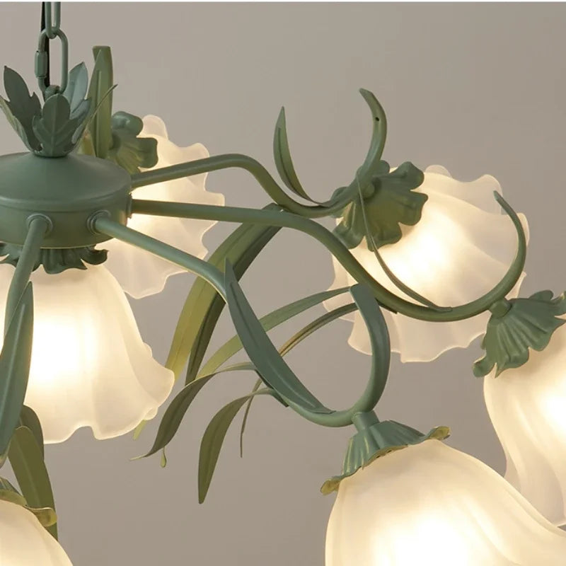 DecorBites™ Green Flower Ceiling Chandelier: Elegant Iron Art Pendant Lamp for Living Room, Bedroom, Villa