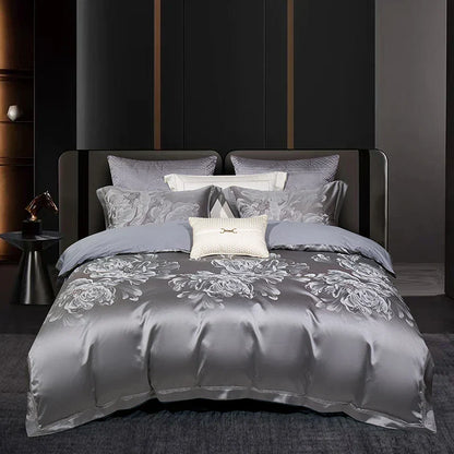 Decobites 1000TC Egyptian Cotton Satin Jacquard Patchwork Bedding Set - Full Queen King Size