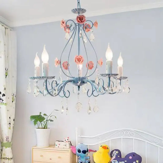 DecorBites™ Blue Crystal Bouquet Chandelier for Princess Girl Bedroom - Romantic Children's Flowers Pendant Lights